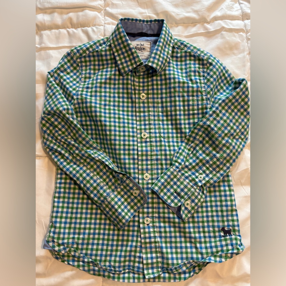Mini Boden Green and Blue Gingham Boy’s Buttondown